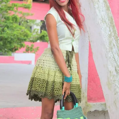 Jupe et sac en crochet vert, collection Pike Kole